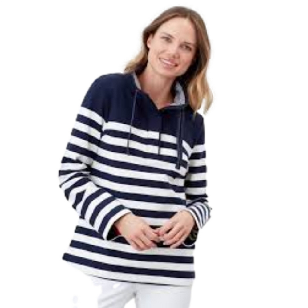 Joules Saunton Nautical Striped Funnel Button Neckline Sailor Sweater Size Small